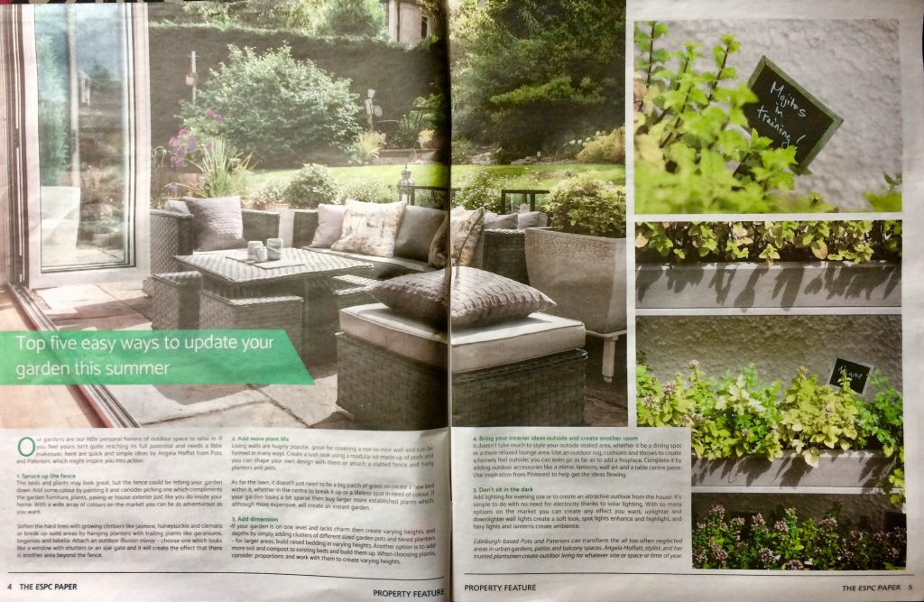 ESPC Paper feature on updating your garden for summer with Angela Moffat’s advice.