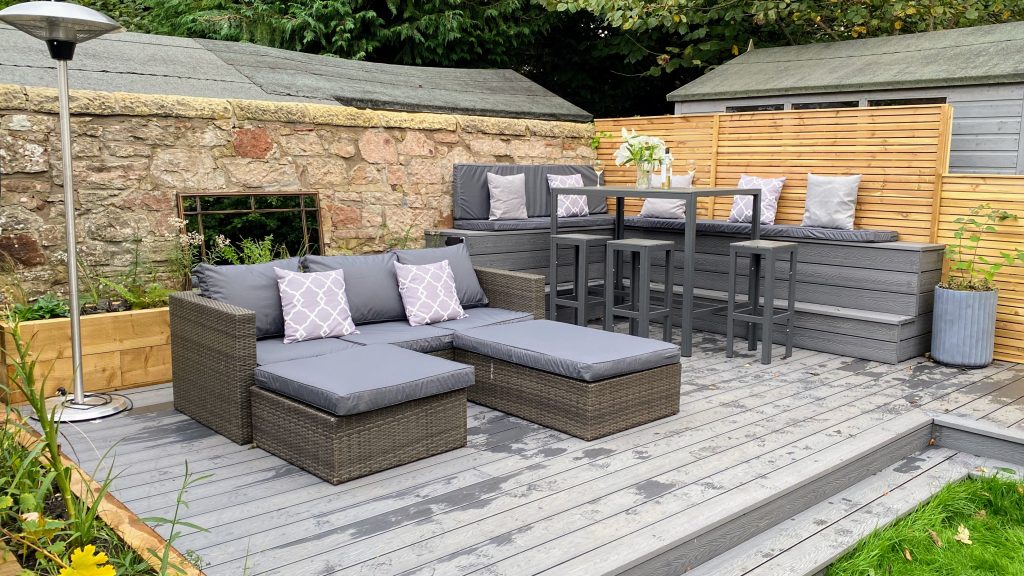 Relax in style with contemporary outdoor seating space.