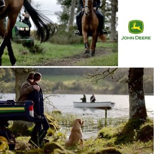 Video thumbnail for John Deere showcasing horses, scenic landscapes, and a partnership with Gleneagles. Styled by Angela Moffat.